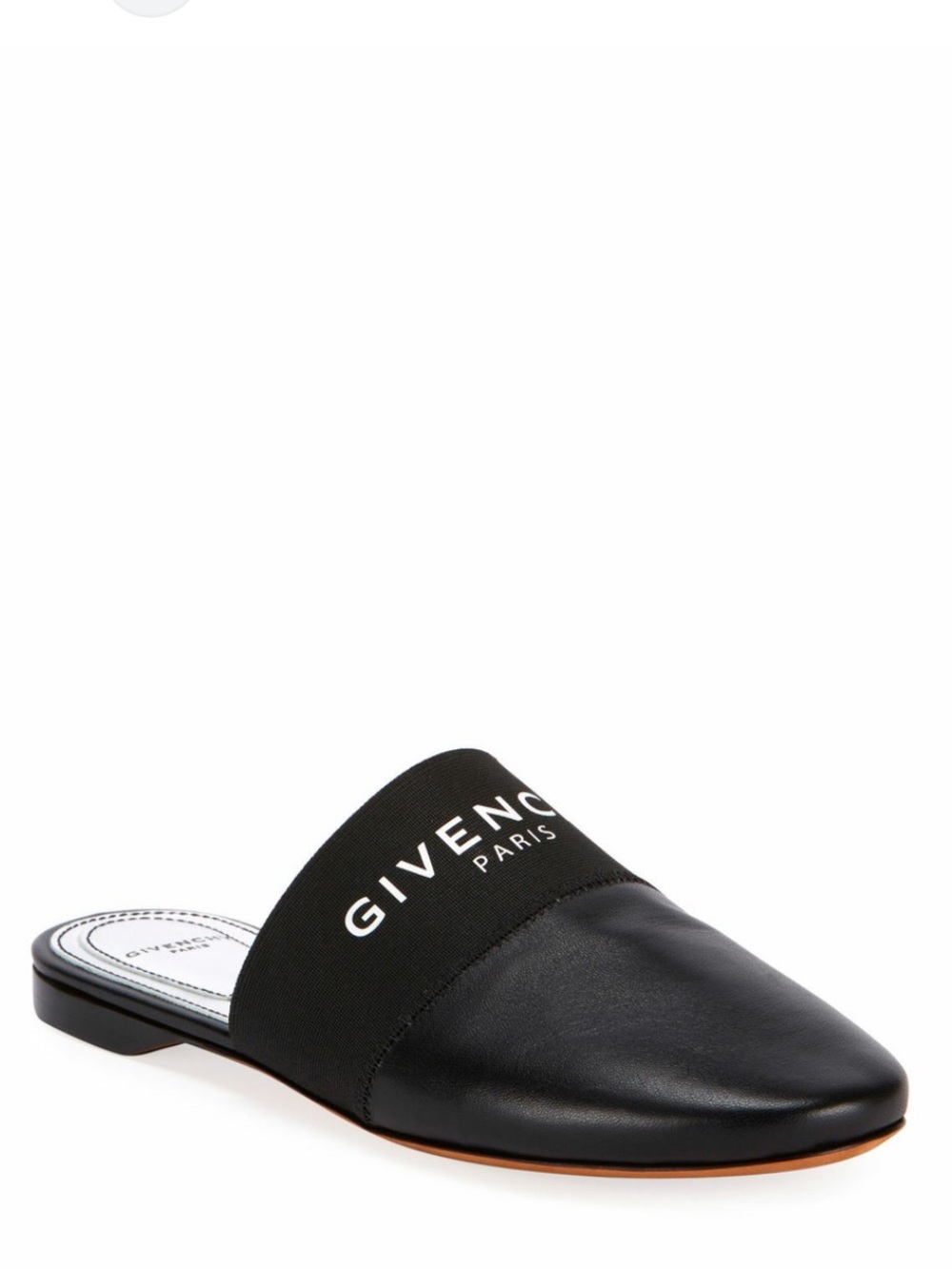 Givenchy Black Leather Logo Slip-On Mule with Stretch Band